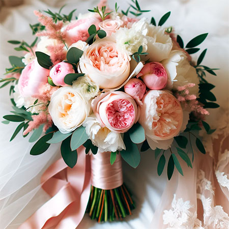 Bouquet de Novia con Rosas y Peonías - Floristería Pura Vida
